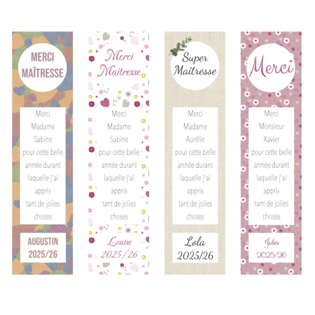 L’Atelier BABY’SPHERE - Marque page maîtresse à personnaliser avec du texte