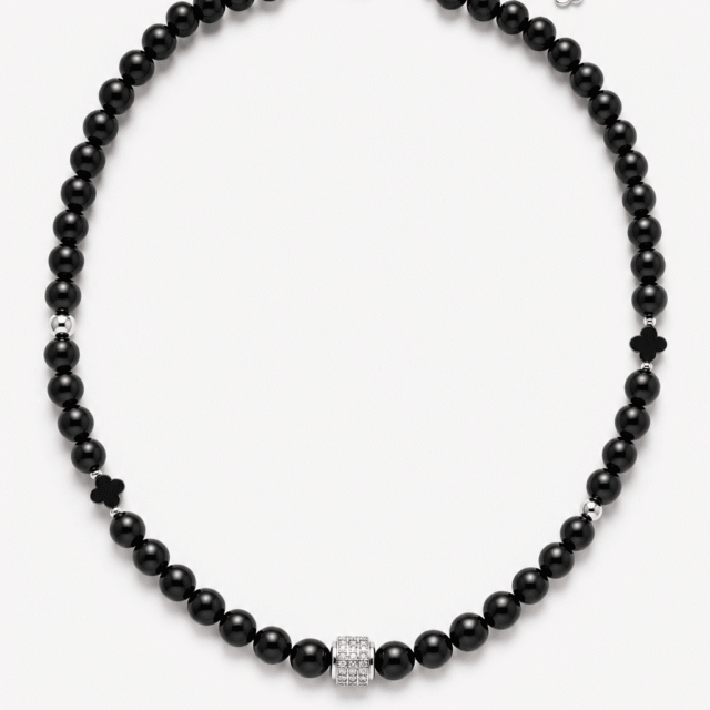 NEIJE - Collier Iconic Onyx et Argent 925 – 50 cm + extension de 5 cm