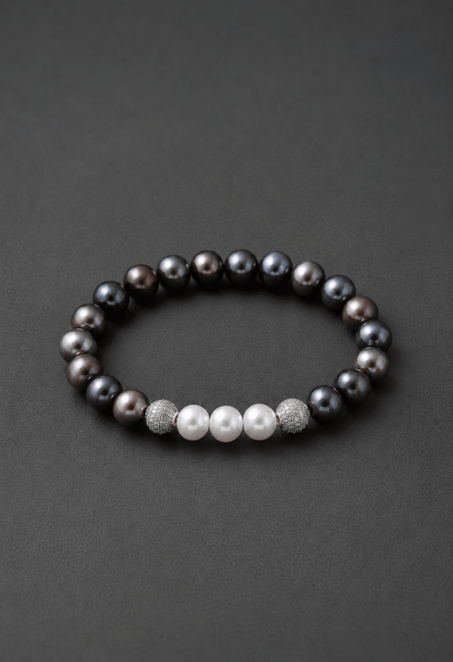 NEIJE - Bracelet Eclipse Perles d’eau douce noires et Or Blanc