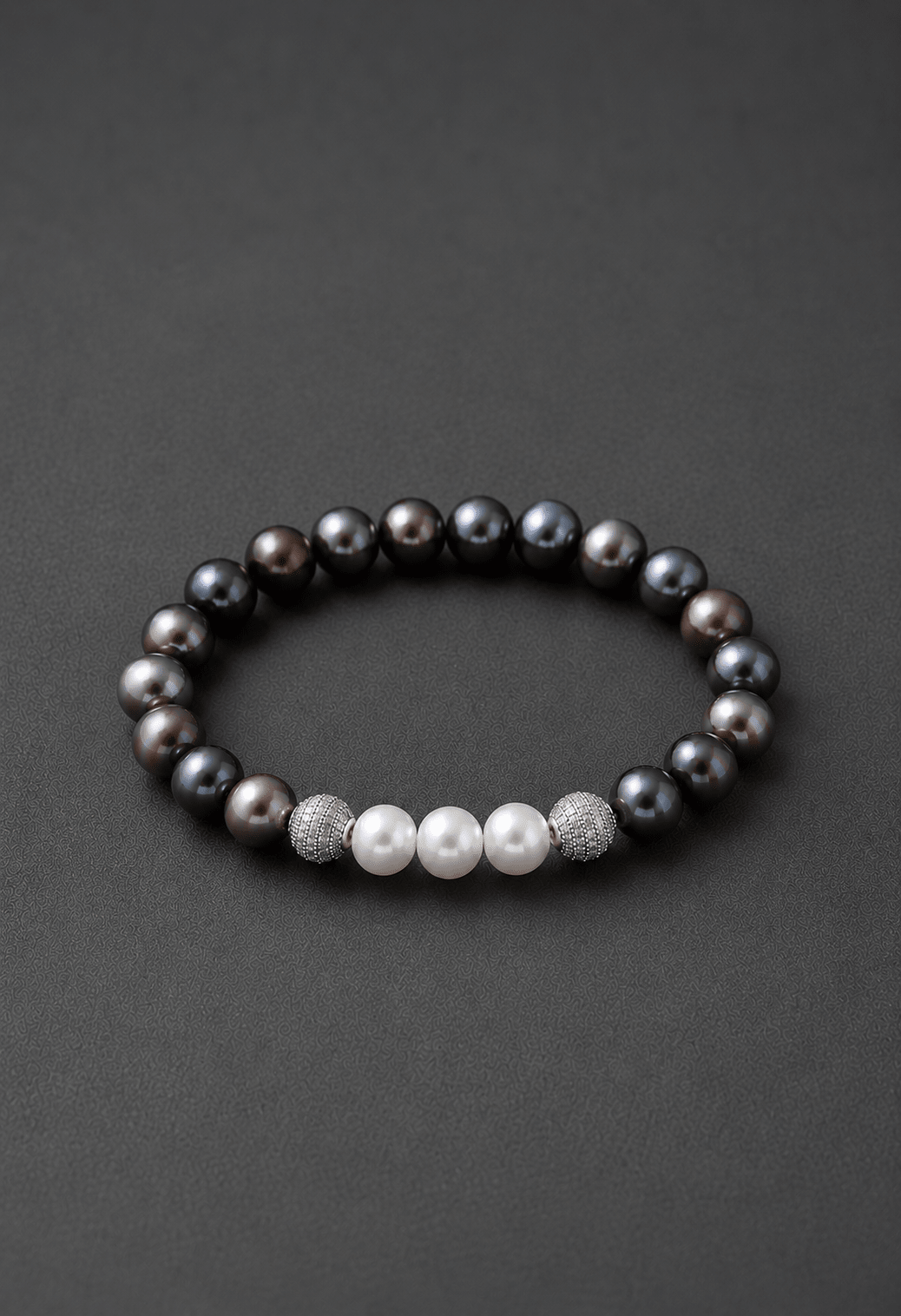 Men s Tahitian pearls bracelet NEIJE - Bracelet Eclipse Perles d'eau douce noires et Or Blanc – XL (poignet de 19 à 21 cm)