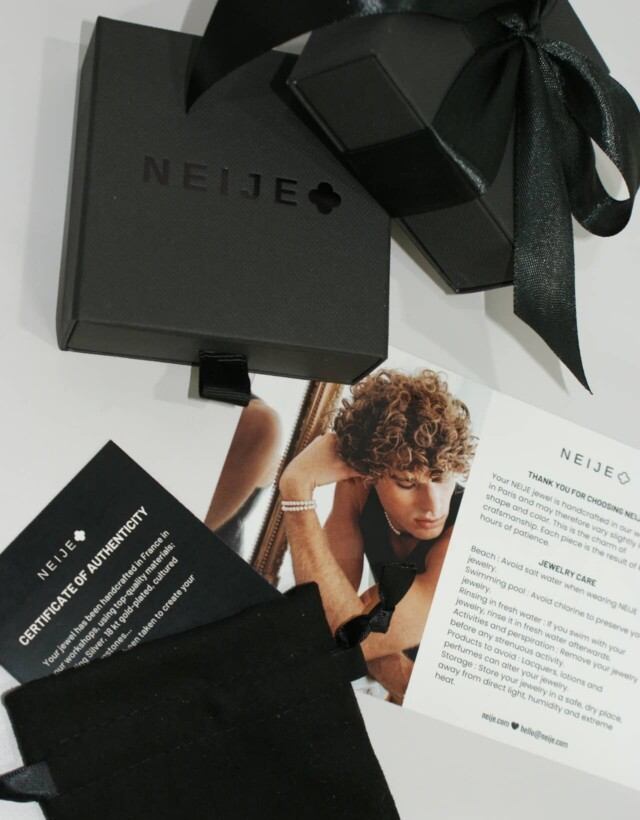 NEIJE - Bracelet Lucky Onyx Or Blanc – XL (poignet de 19 à 21 cm)