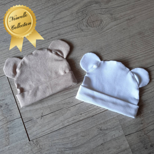 Bonnet Bébé – Oreilles d’Ours – Jersey de Coton Oeko-Tex par la marque La Fabrique À DeDeuh La Fabrique À DeDeuh - Bonnet Bébé – Oreilles d’Ours – Jersey de Coton Oeko-Tex