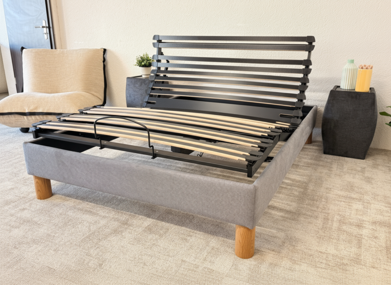 Naturlatt - Sommier Électrique monocouchage - fabrication artisanale française – 140x200cm - 2 personnes / Beige / Chêne naturel