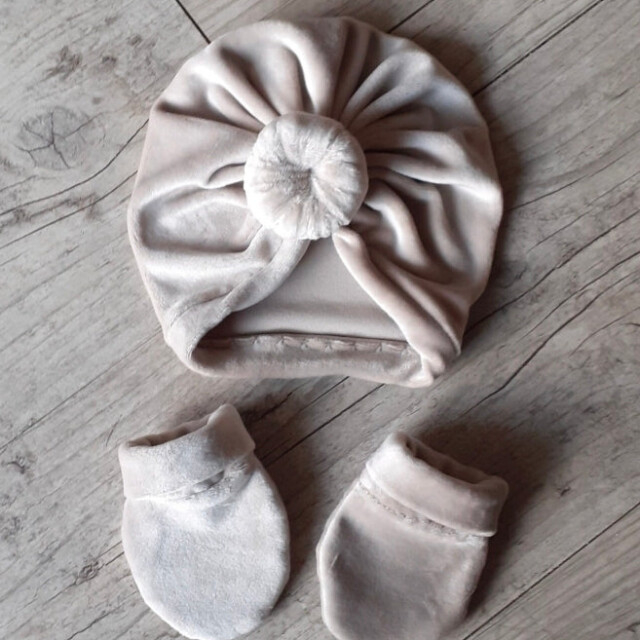La Fabrique A DeDeuh - Turban noeud + moufles en tissu minky extensible doux et chaud: 10 couleurs – 18.24 mois