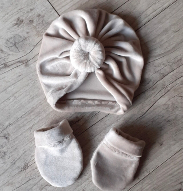 La Fabrique A DeDeuh - Turban noeud + moufles en tissu minky extensible doux et chaud: 10 couleurs – 18.24 mois