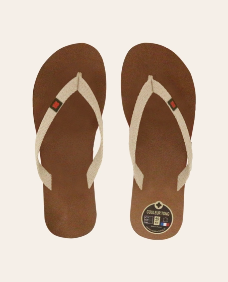 Couleur Tong - Tong Cuir Tannage Végétal TIARE Ecru – 40-41
