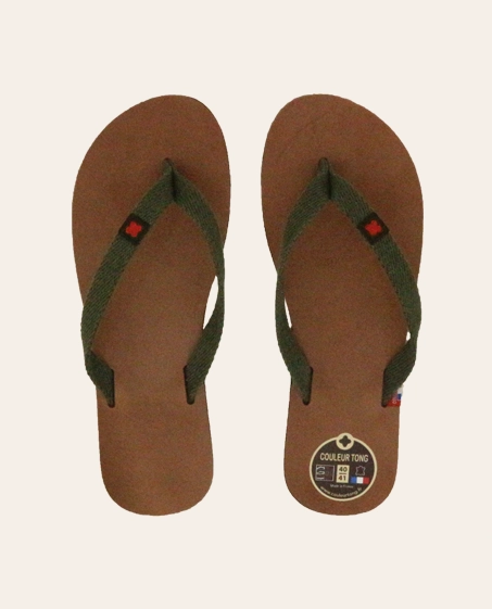 Couleur Tong - Tong Cuir Tannage Végétal TIARE Vert – 40-41