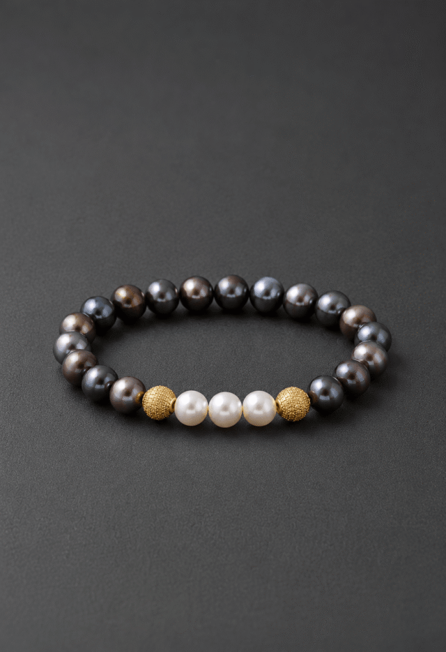 NEIJE - Bracelet Eclipse Perles d’eau douce noires et Or Jaune