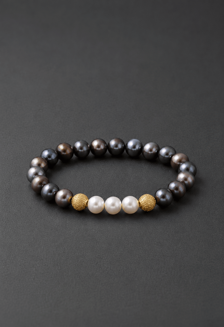 NEIJE - Bracelet Eclipse Perles d'eau douce noires et Or Jaune – XL (poignet de 19 à 21 cm)