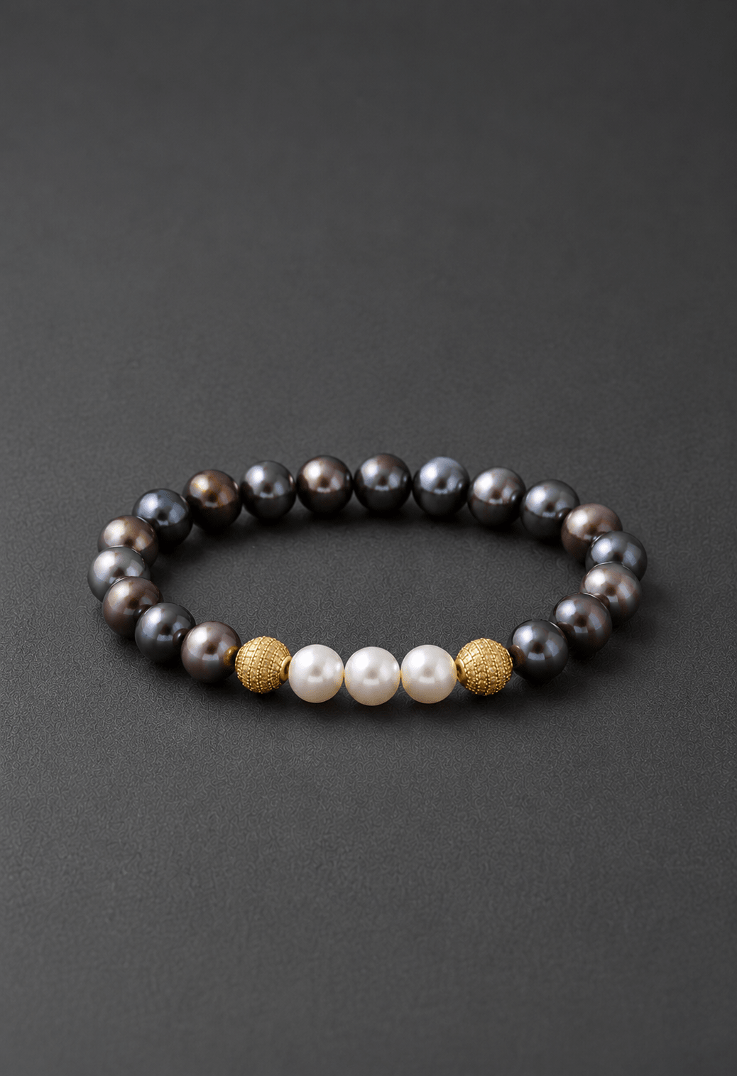 Tahitian pearl bracelet NEIJE - Bracelet Eclipse Perles d'eau douce noires et Or Jaune – XL (poignet de 19 à 21 cm)