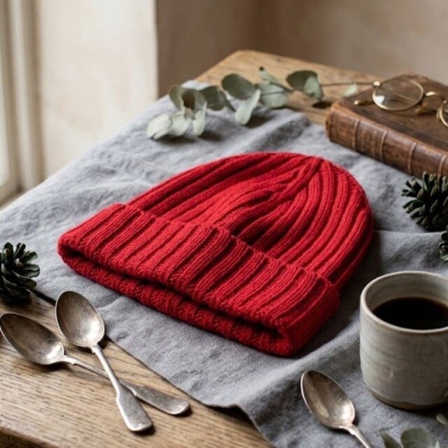Maison Solfin - Bonnet femme en laine mérinos rouge indien – U
