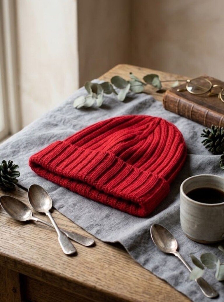 Maison Solfin - Bonnet femme en laine mérinos rouge indien – U