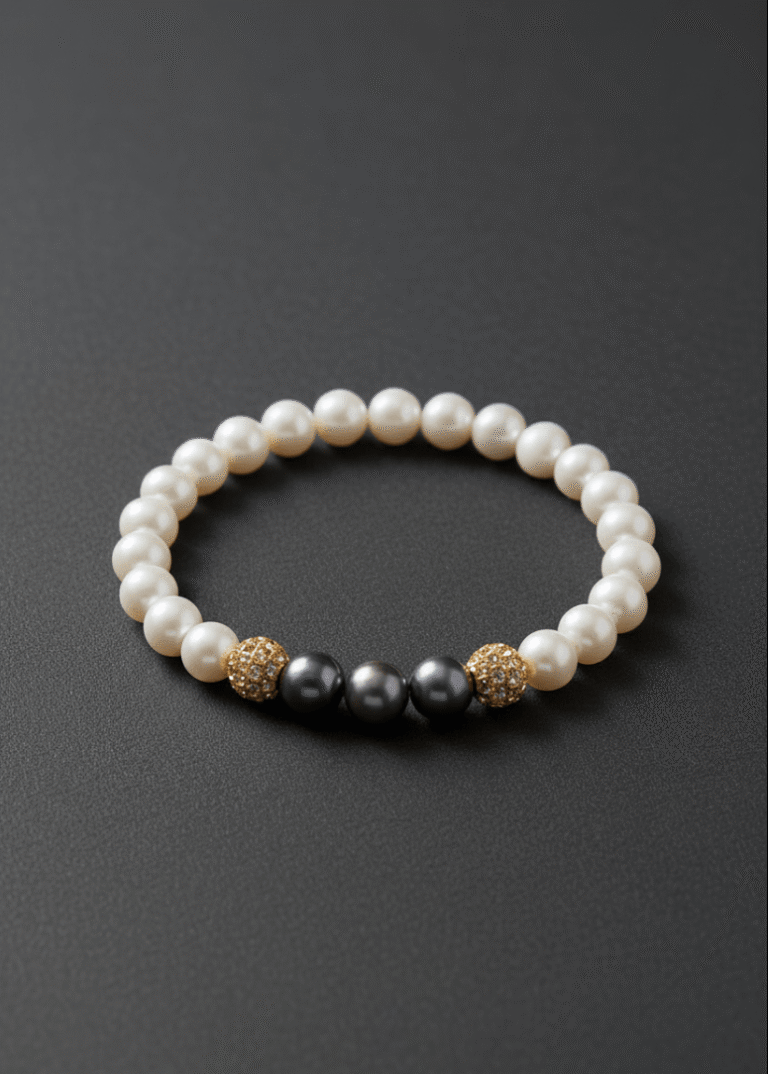 White and black natural pearl bracelet NEIJE NEIJE - Bracelet Eclipse Perles d'eau douce & Perles Noires - Or Jaune – XL (poignet de 19 à 21 cm)