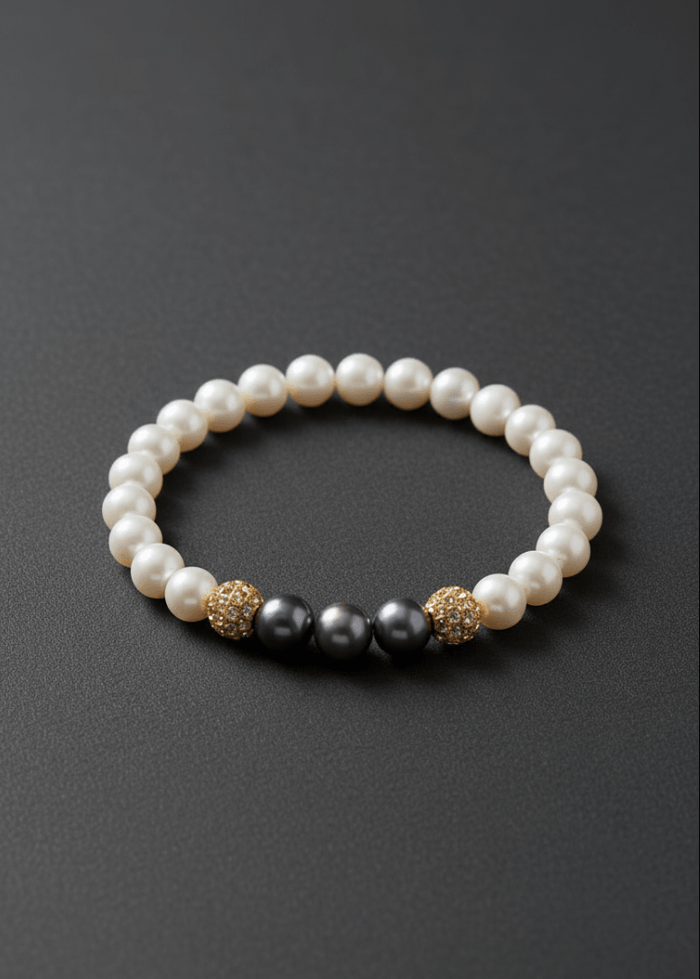 White and black natural pearl bracelet NEIJE NEIJE - Bracelet Eclipse Perles d'eau douce et Or Jaune – XL (poignet de 19 à 21 cm)