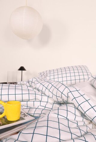 À DEMAIN – Le linge français - Parure en percale de coton biologique Le Carreau Bleu Paon