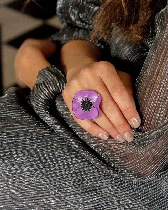 Ciléa Bijoux - Coffret box cadeau Anémone bague + broche – Rose Nacre