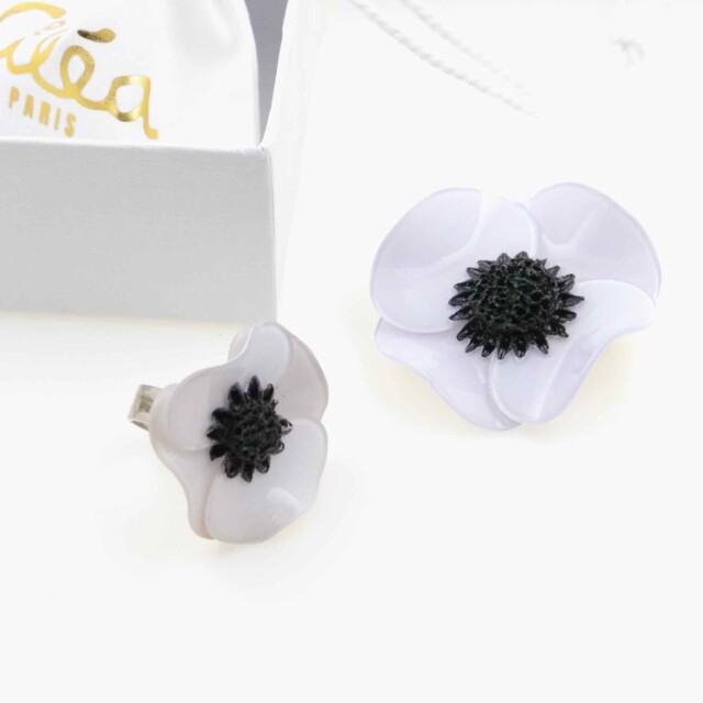 Ciléa Bijoux - Coffret box cadeau Anémone bague + broche – Rose Nacre