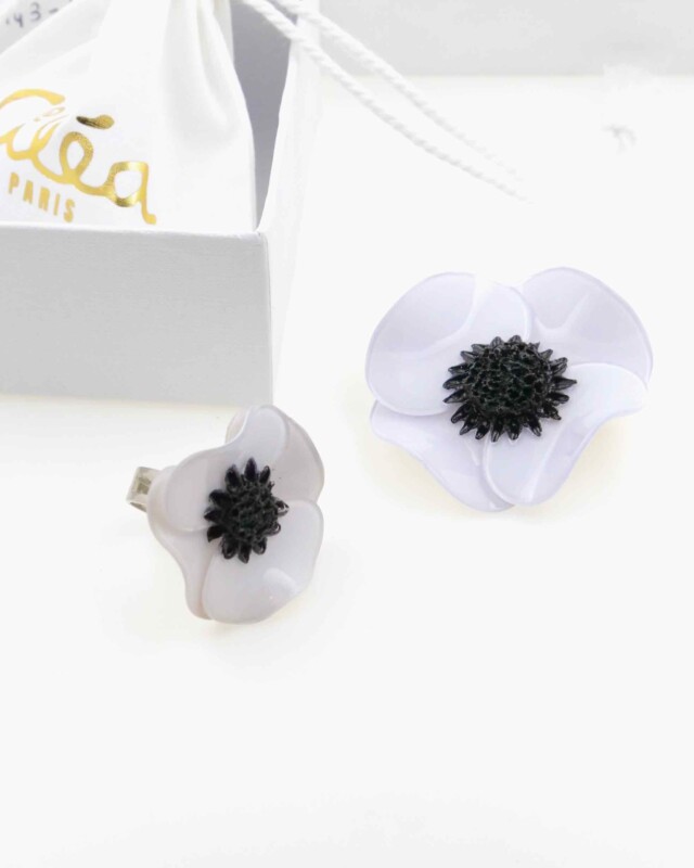 Ciléa Bijoux - Coffret box cadeau Anémone bague + broche – Rose Nacre
