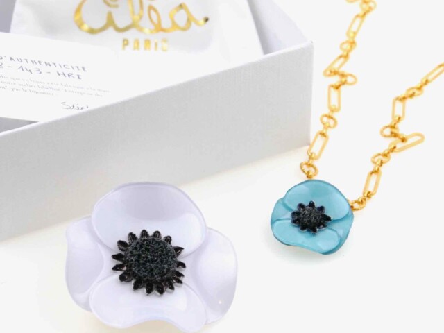 Ciléa Bijoux - Coffret cadeau personnalisé Anémone broche + mini pendentif