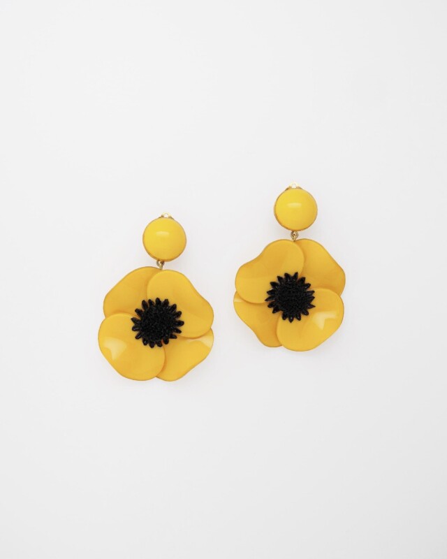 Ciléa Paris - Boucle d'oreille longue Anémone - Petit – Orange / Dormeuse (Oreilles percées)