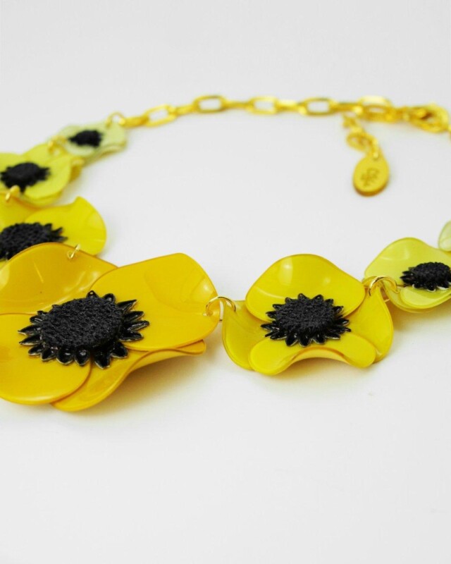 Ciléa Paris - Collier enmaillé 7 fleurs Anémone - Grand – Citron
