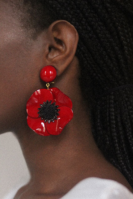 Ciléa Paris - Boucles d'oreilles pendantes Anémone - Grand – Tige (Oreilles percées) / Noir