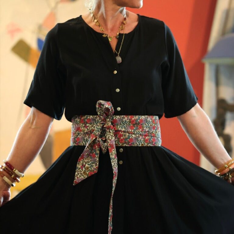 Quintessence - Ceinture Anita — Coton herbier bleu-violet corailé