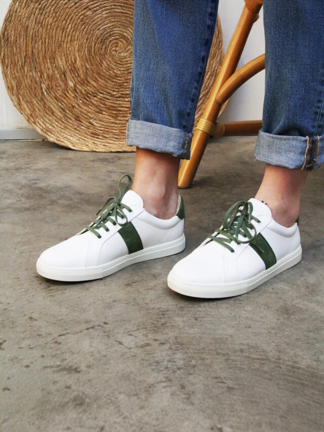 Baskets Made in France cuir kaki par la marque JULES & JENN JULES & JENN - Baskets Made in France cuir kaki