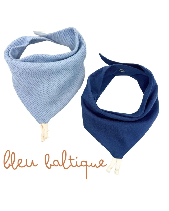 Petit Pote - Lot de 2 bavoirs bandana bébé – Taille unique / Bleu baltique