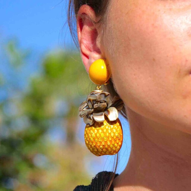 Ciléa Bijoux - Boucles d'oreilles pendantes Ananas - Maxi – Tiges (oreilles percées)
