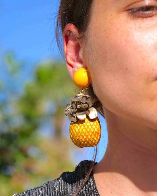 Ciléa Bijoux - Boucles d'oreilles pendantes Ananas - Maxi – Tiges (oreilles percées)