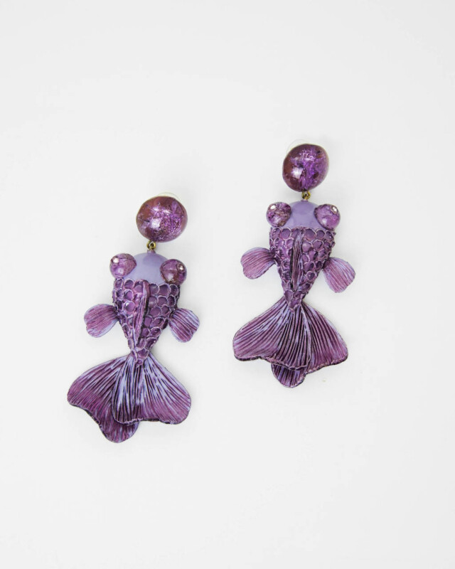 Ciléa Paris - Boucles d’oreilles pendantes poisson Koï – Noir / Tige (Oreilles percées)