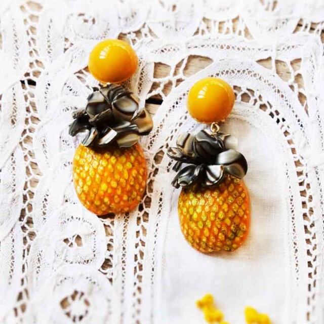Ciléa Bijoux - Boucles d'oreilles pendantes Ananas - Maxi – Tiges (oreilles percées)