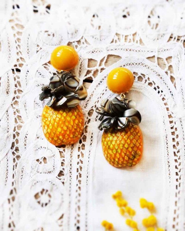 Ciléa Bijoux - Boucles d'oreilles pendantes Ananas - Maxi – Tiges (oreilles percées)