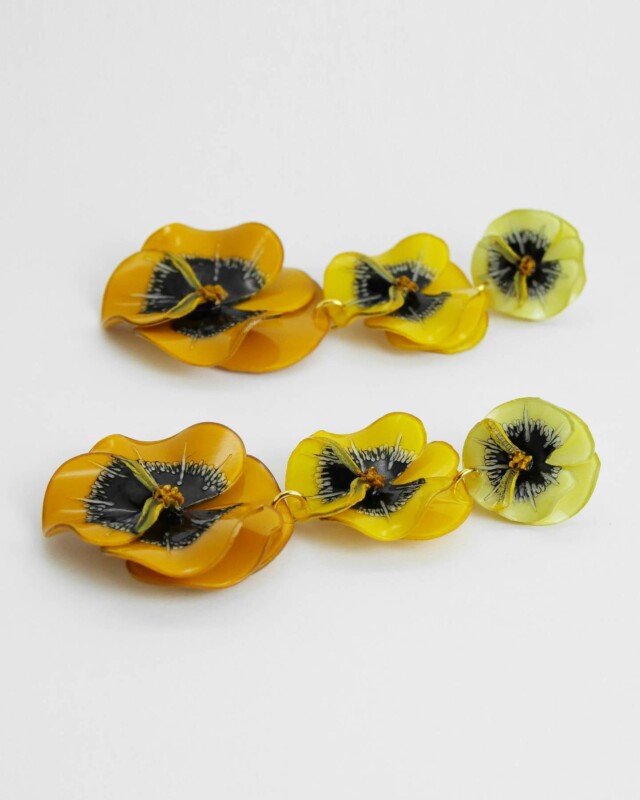 Ciléa Paris - Boucles d’oreilles pendantes 3 fleurs Pensée – Maxi