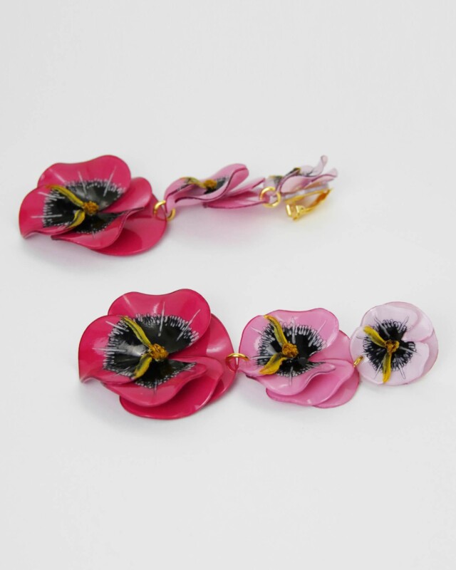 Ciléa Paris - Boucles d'oreilles pendantes 3 fleurs Pensée - Maxi – Léopard / Tige (Oreilles percées)