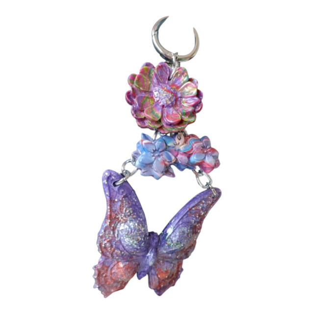 L’Atelier de Patricia - Bijoux porte clés sac à main papillon et fleurs – Violet