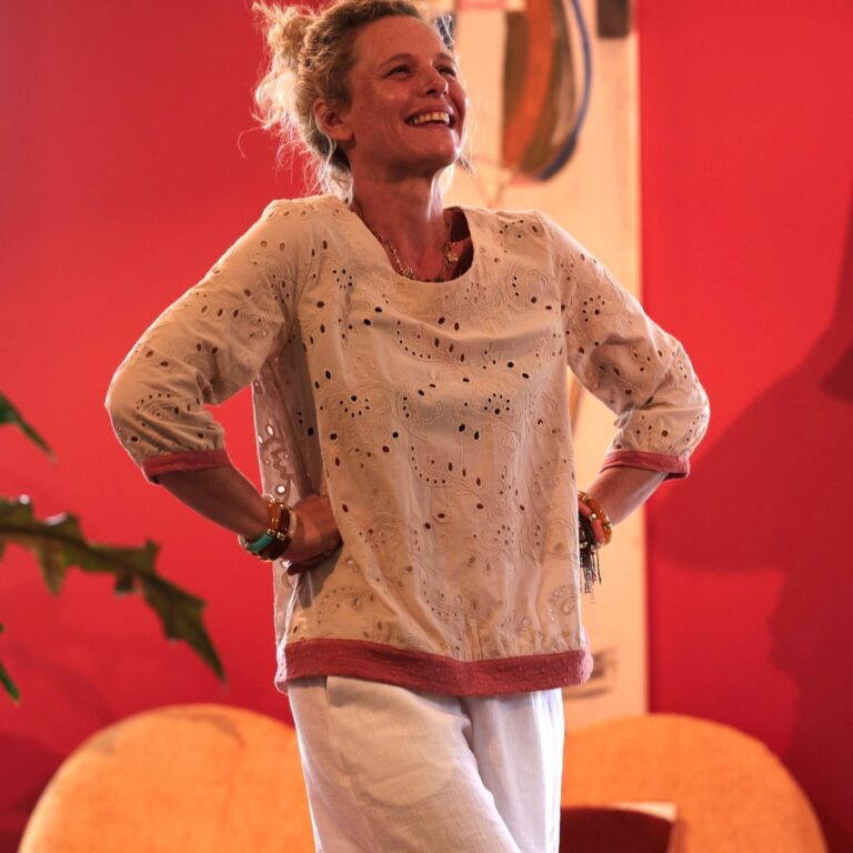 Quintessence - Blouse Constance — Coton brodé ficelle & bandes brodé terracotta – XXL