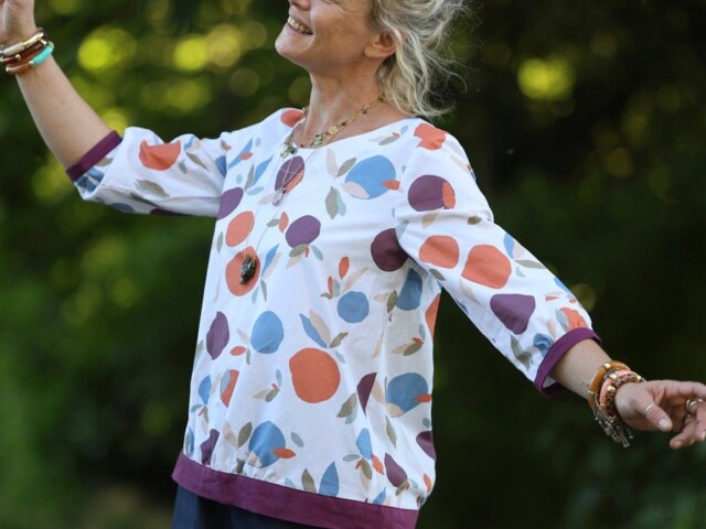 blouse constance coton fruite bandes lin lilas 1488688 Quintessence - Blouse Constance — Coton fruité & bandes lin lilas – XXL