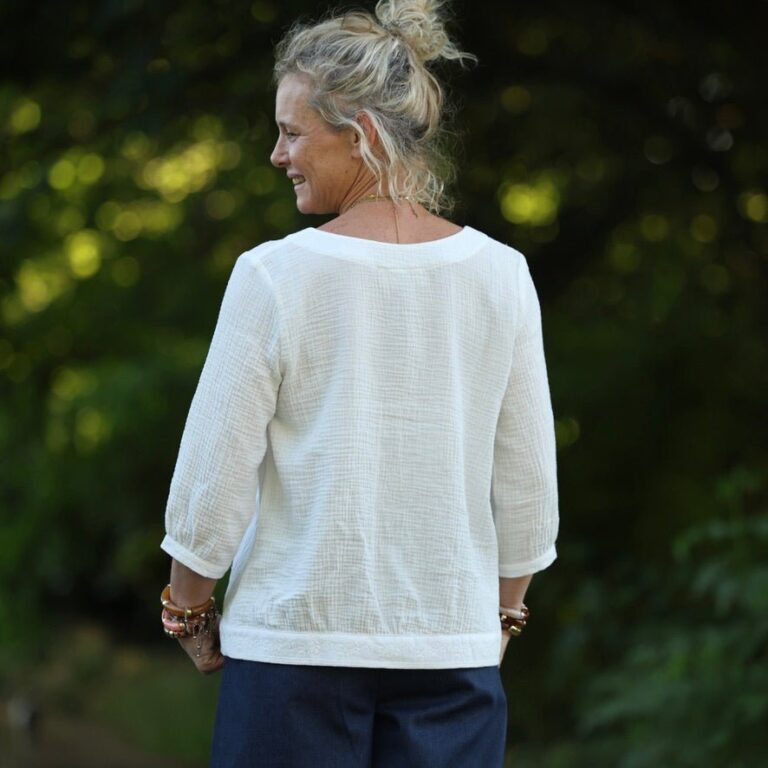 Quintessence - Blouse Constance — Double gaze blanche - bandes brodées – XXL