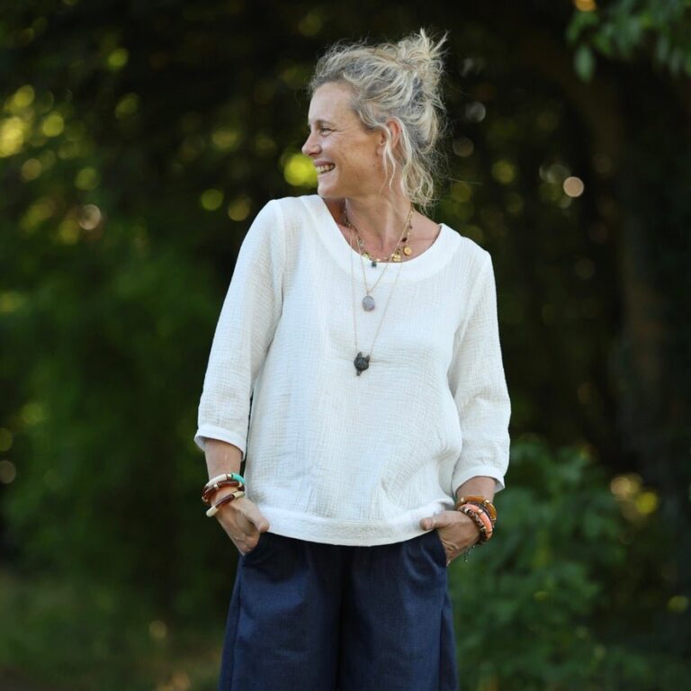 Quintessence - Blouse Constance — Double gaze blanche - bandes brodées – XXL
