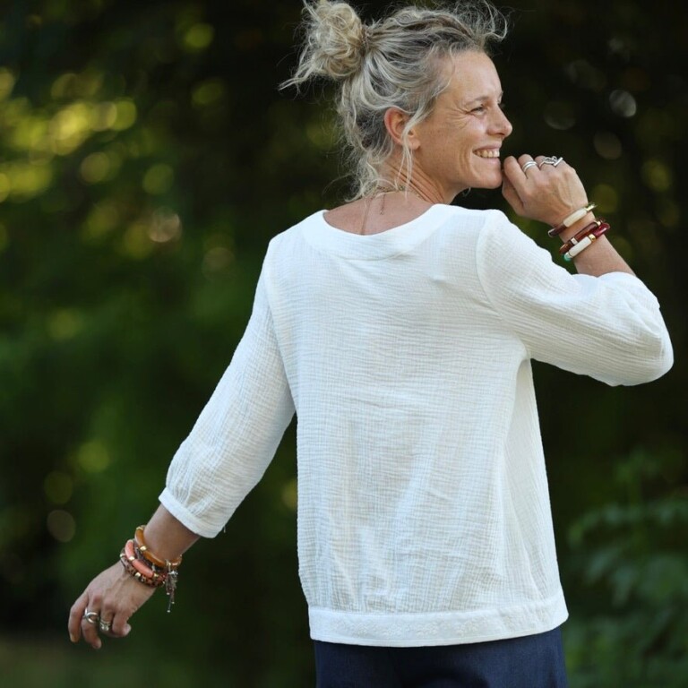 Quintessence - Blouse Constance — Double gaze blanche - bandes brodées – XXL