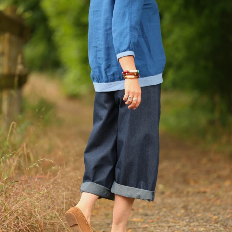 Quintessence - Blouse Constance — Lin majorelle & bandes bleu océan – XXL