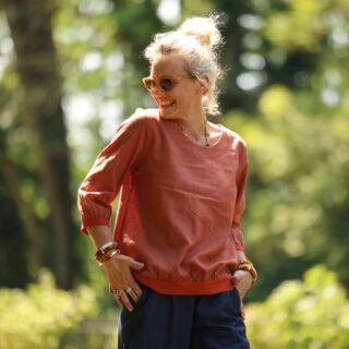 Quintessence - Blouse Constance — Lin terracotta & bandes terre de Sienne