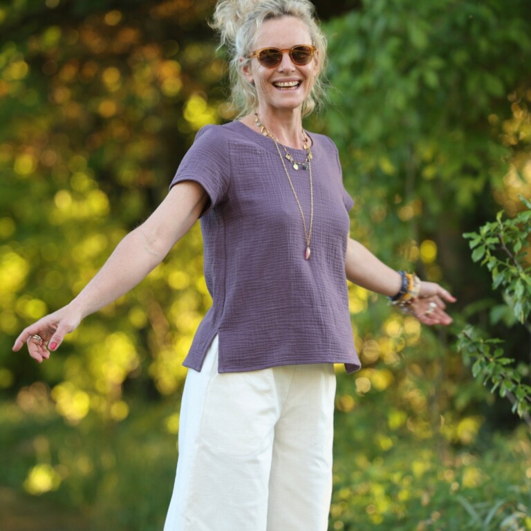 Quintessence - Blouse Emeline en double gaze coton aubergine – 3XL