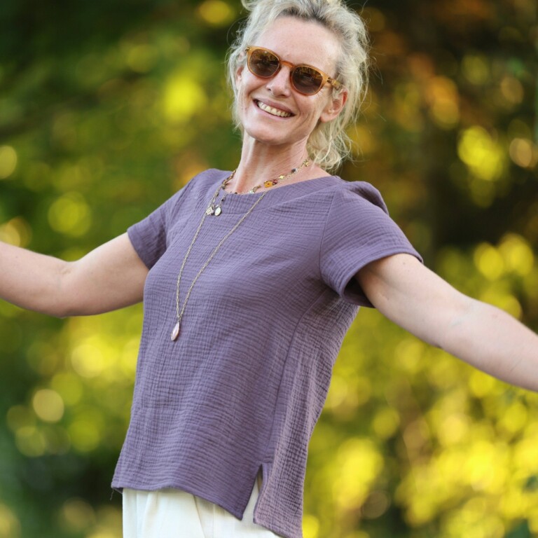 Quintessence - Blouse Emeline en double gaze coton aubergine – 3XL