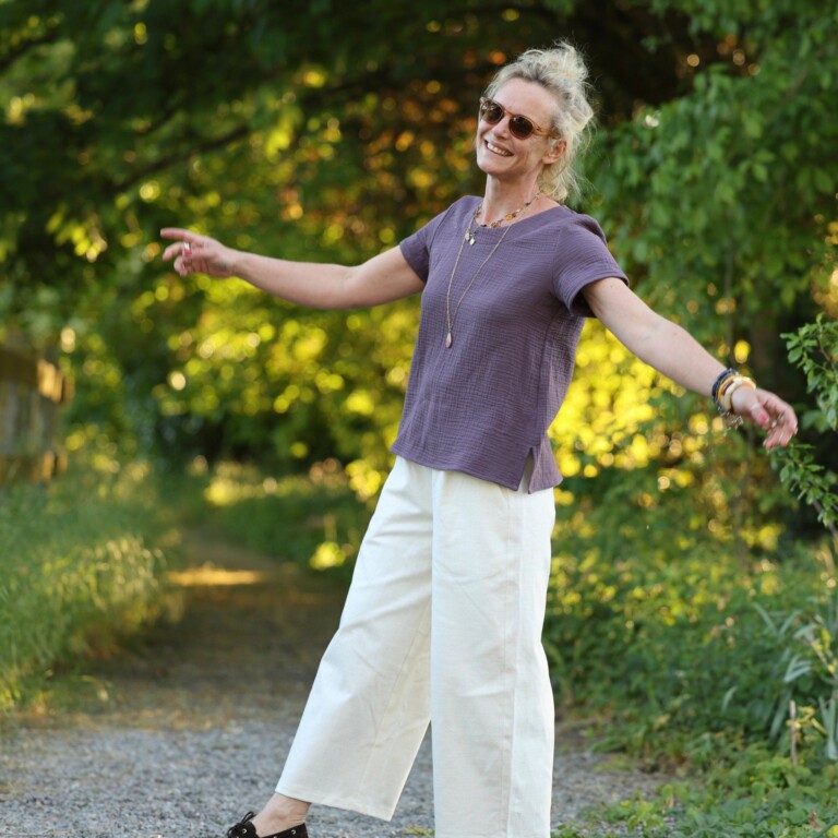 Quintessence - Blouse Emeline en double gaze coton aubergine – 3XL