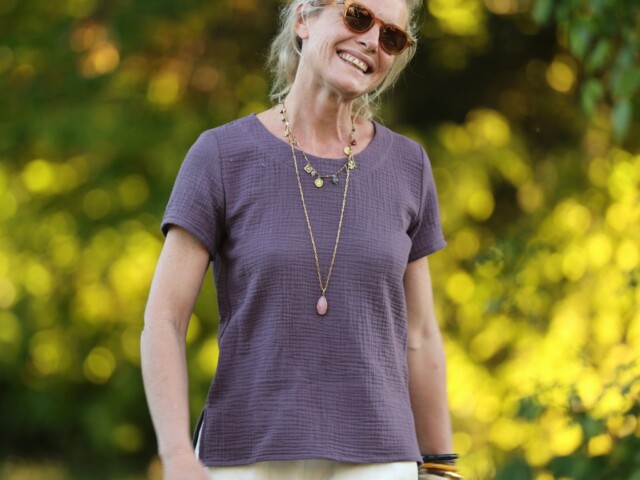 Quintessence - Blouse Emeline en double gaze coton aubergine – 3XL