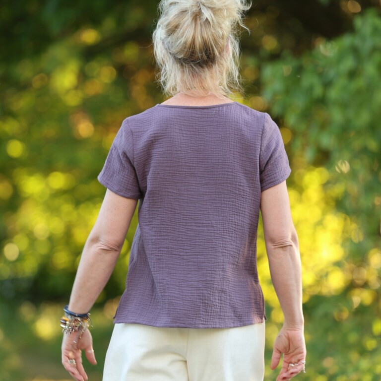 Quintessence - Blouse Emeline en double gaze coton aubergine – 3XL