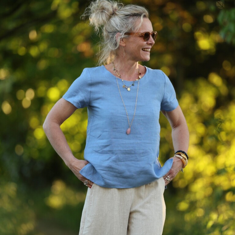 Quintessence - Blouse Emeline en lin bleu méditerranéen – 3XL